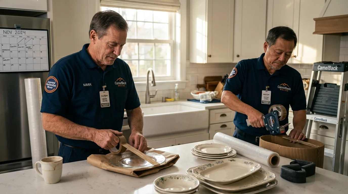 Professional crew packing kitchen dishware in Lander, WY